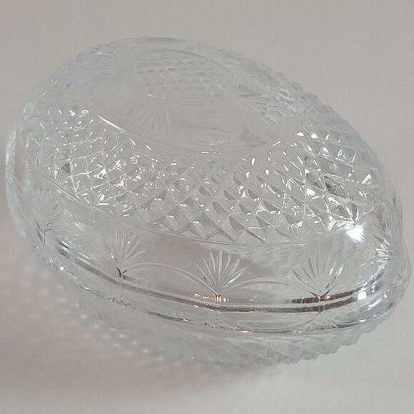 Vintage Cut Glass Egg Fostoria Avon Trinket Dish Candy Jelly Bean Bowl w/ Lid - Picture 1 of 9